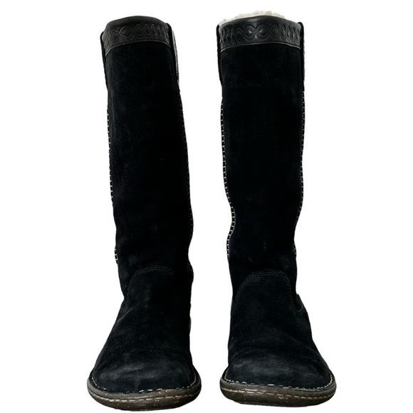 UGG Swell Mid-Calf Winter Boots in Black Suede Tooled Leather Cuff Detail Size 6 - Picture 2 of 7